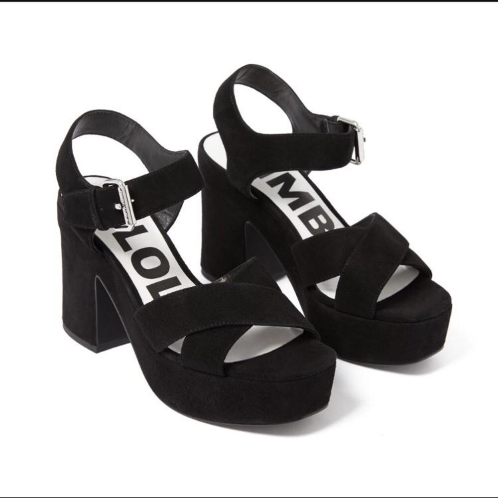 BLACK REAL SUEDE CROSSED SANDAL BIMBA Y LOLA -NWOT
